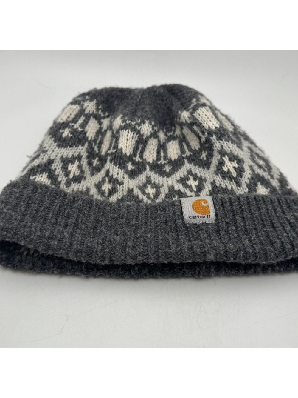 Carhartt Men's Knit Beanie Hat Fair Isle Pattern Gray White One Size Winter